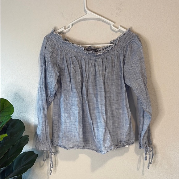 Mango Size medium blue and white striped off shoulder Blouse - Picture 5 of 7